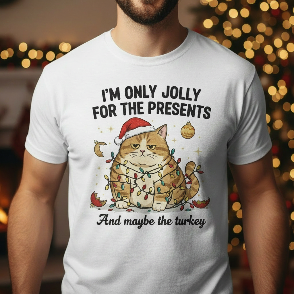 Grumpy Christmas Cat 100% Polyester T-Shirt